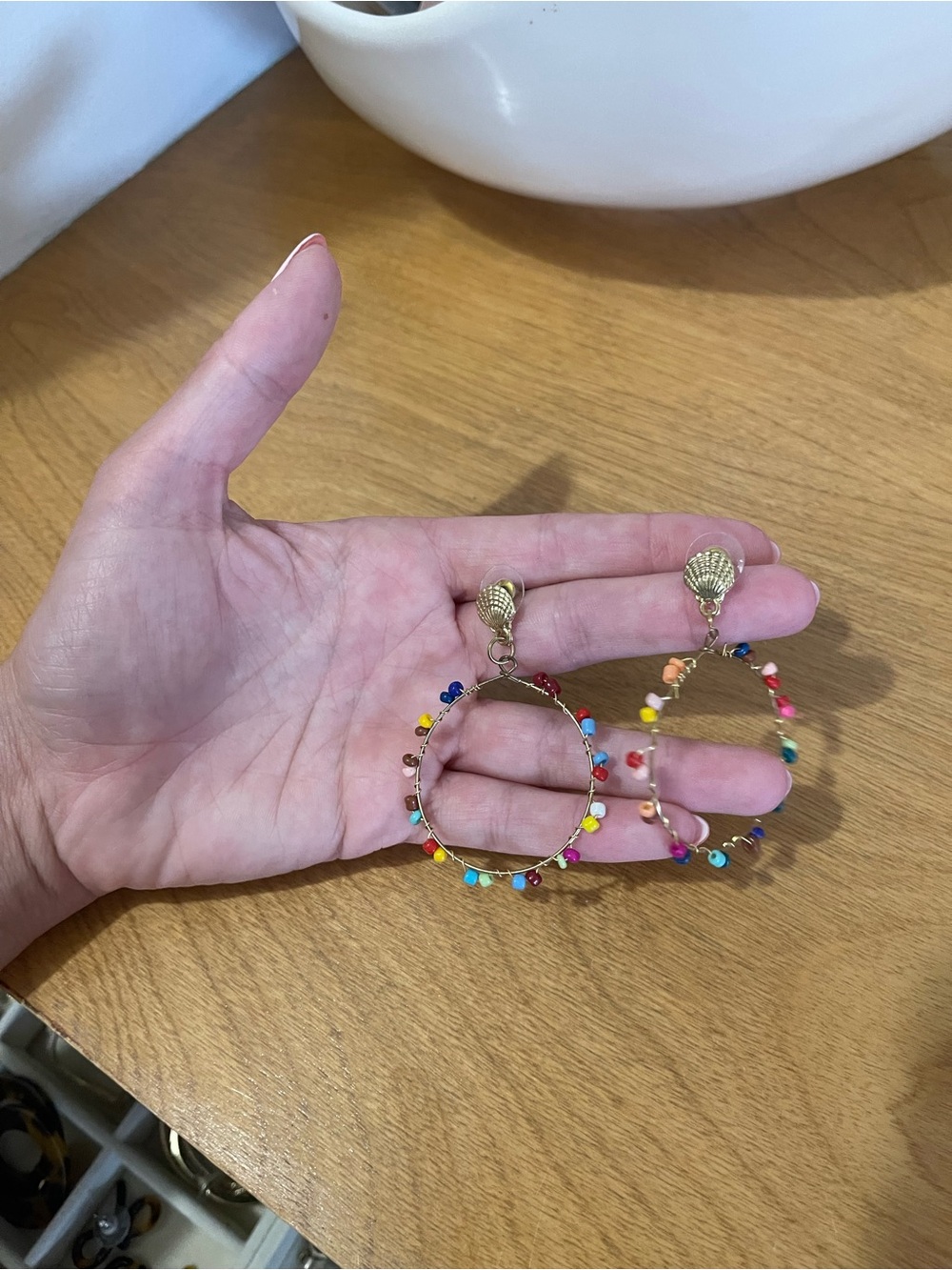 Gold Hoop Earrings with Multicolor Bead Accents